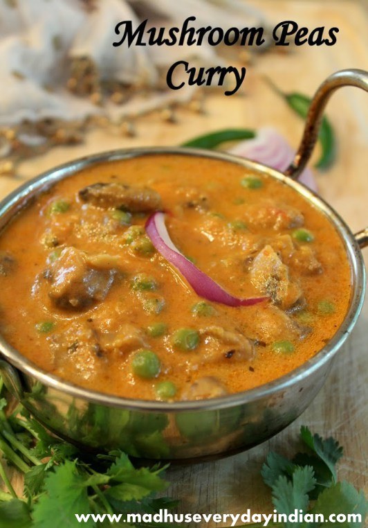 mushroom peas curry, curry recipe, mushroom curry, peas curry