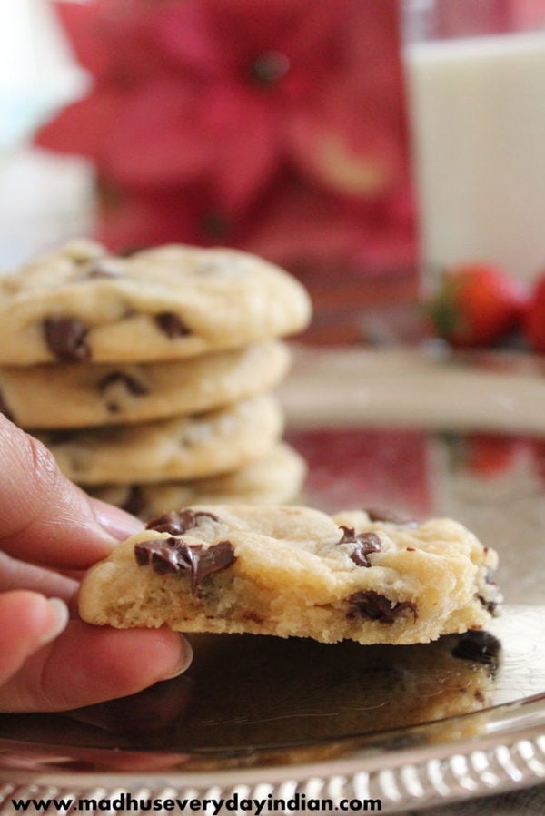 a bite of a chew and soft chocolate chip cookies
