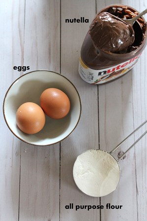nutella brownie ingredients- nutella, eggs, all purpose flour