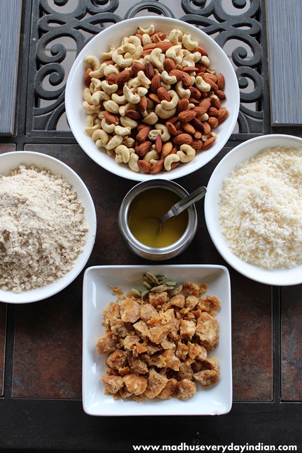 wheat flour and nuts ladoo ingredients
