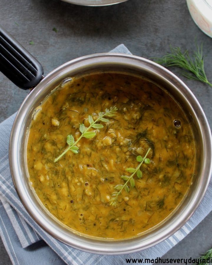 dill leaves dal garnished with curry leaves
