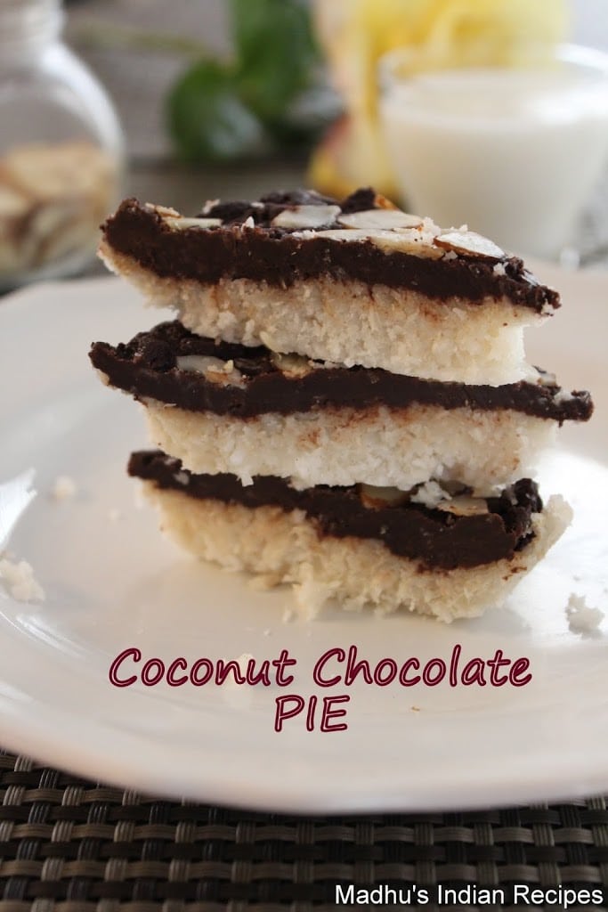 No Bake Coconut Chocolate Pie | Coconut Chocolate Barfi | Madhu's