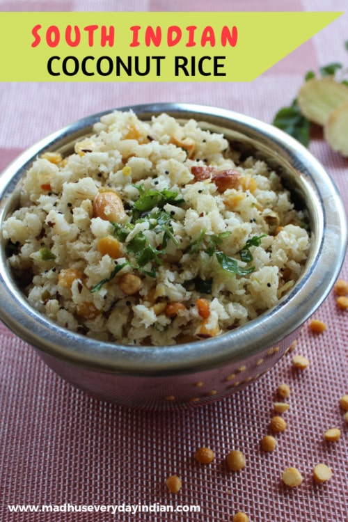 south indian coconut rice recipe thengai sadam kobbari annam