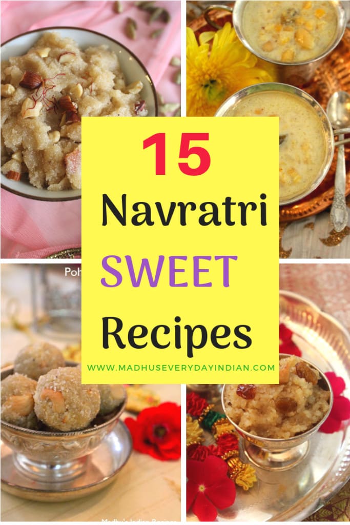 collection of 15 navratri sweet recipes. Navratri also called navaratri is a hindhu festival.enjoy my collection of laddoo, peda, barfi, halwa recipes.#navratri #dussehra #sweets #madhuseverydayindian