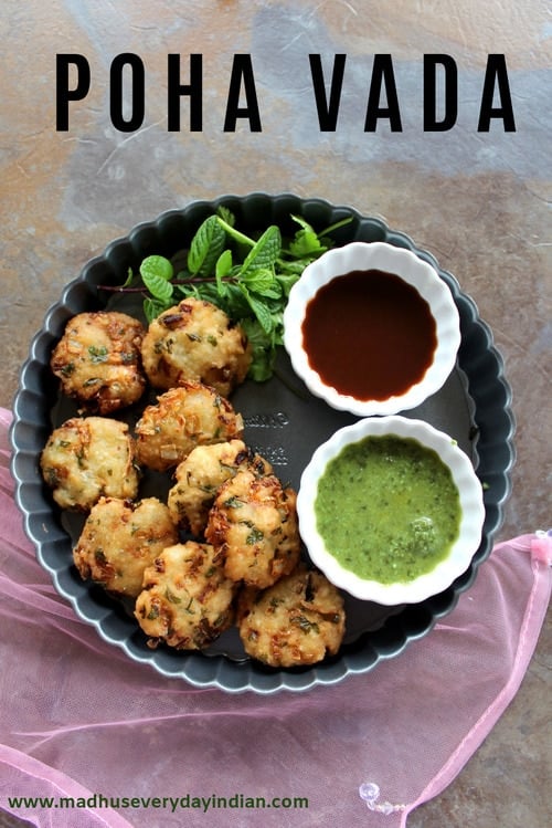 poha vada served with mint and date chutney