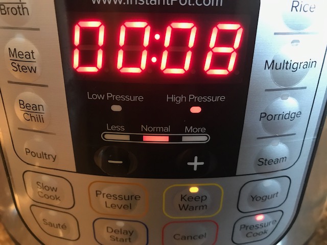 cooking 8 minutes in the instant pot 