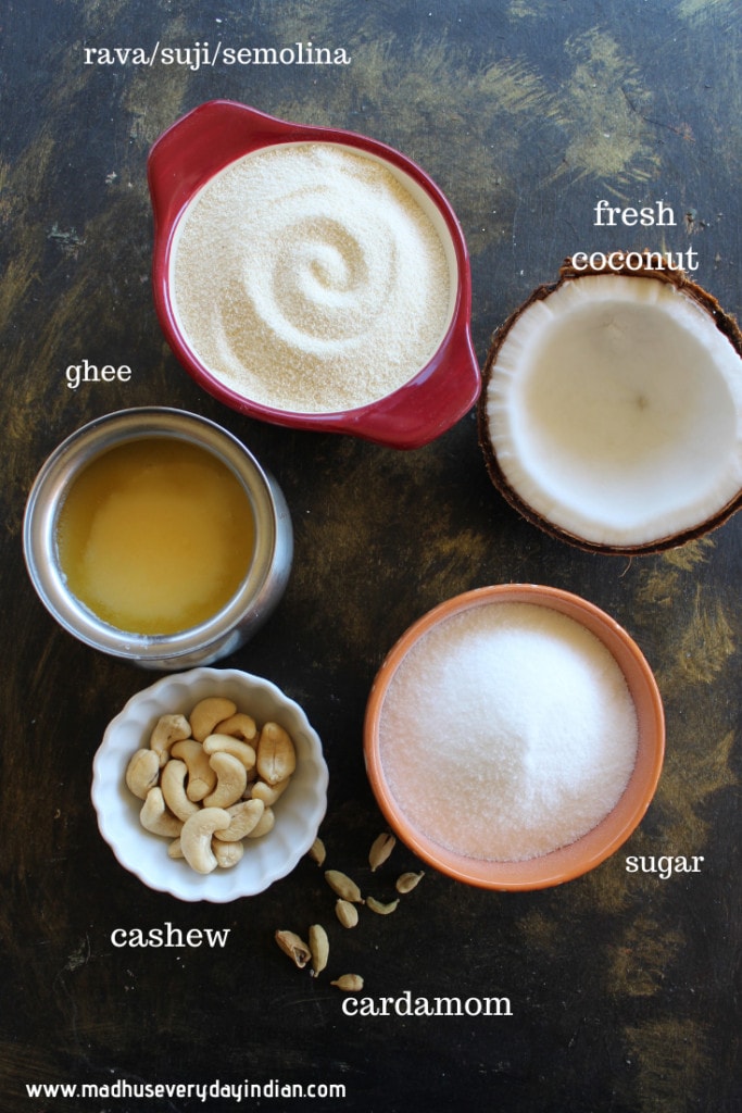 ingredients needed to make rava laddu