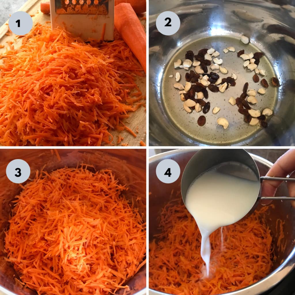 grated carrot and milk are cooked in instant pot