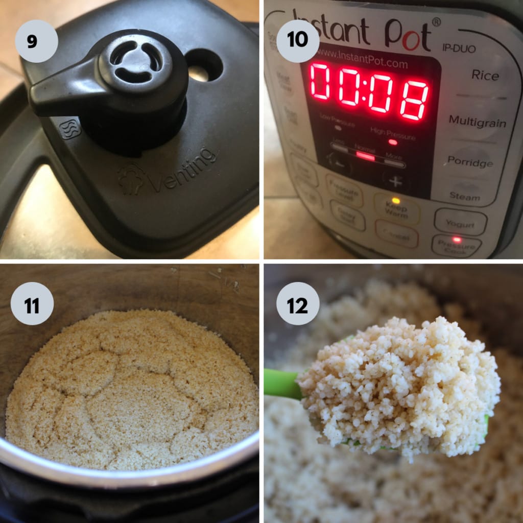 cooking the millets for 8 minutes in instant pot until fluffy