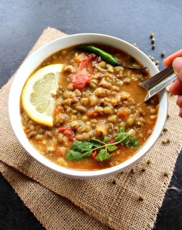 green moong dal curry made in the instant pot