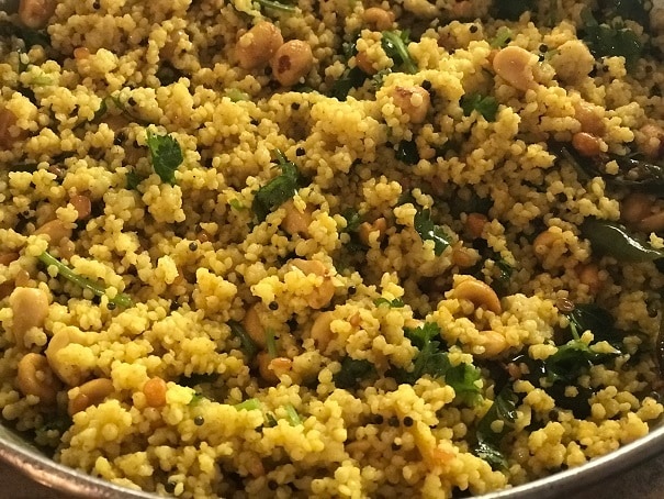 foxtail millets with peanuts, lemon juice and coriander leaves