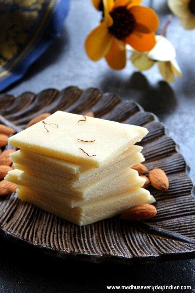 almond burfi stacked up