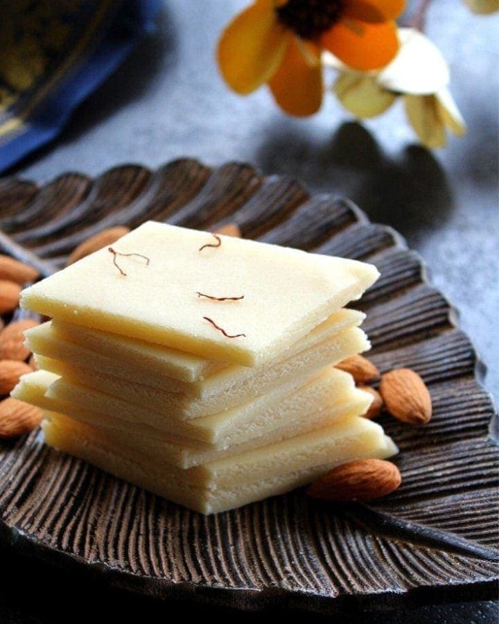 almond burfi stacked up