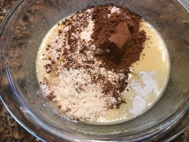 add flour and cooc powder to the brownie batter
