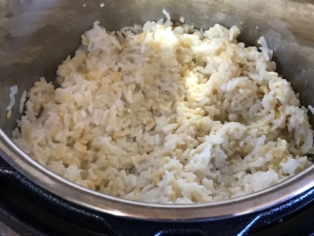 cooked rice and dal in the instant pot