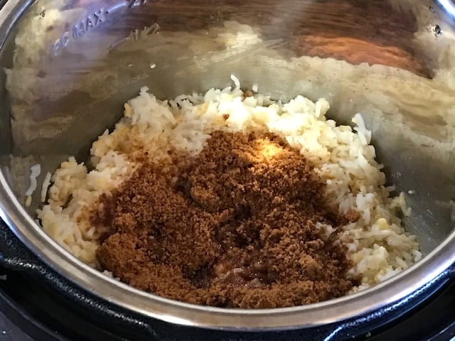 jaggery added to cooked rice and dal