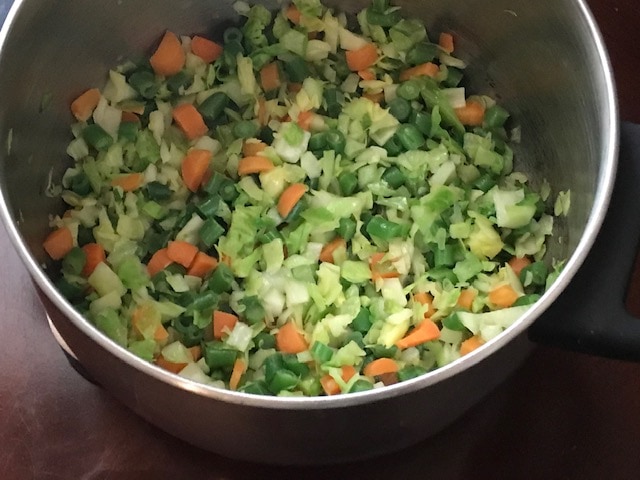 veggies sauteed to make the corn vegetable soup
