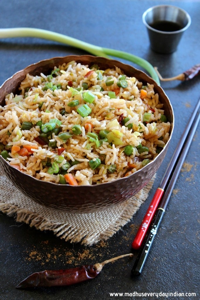 Indian fried rice served in a bowl