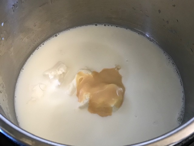 milk, condensed milk and ricotta cheese added to steel instant pot