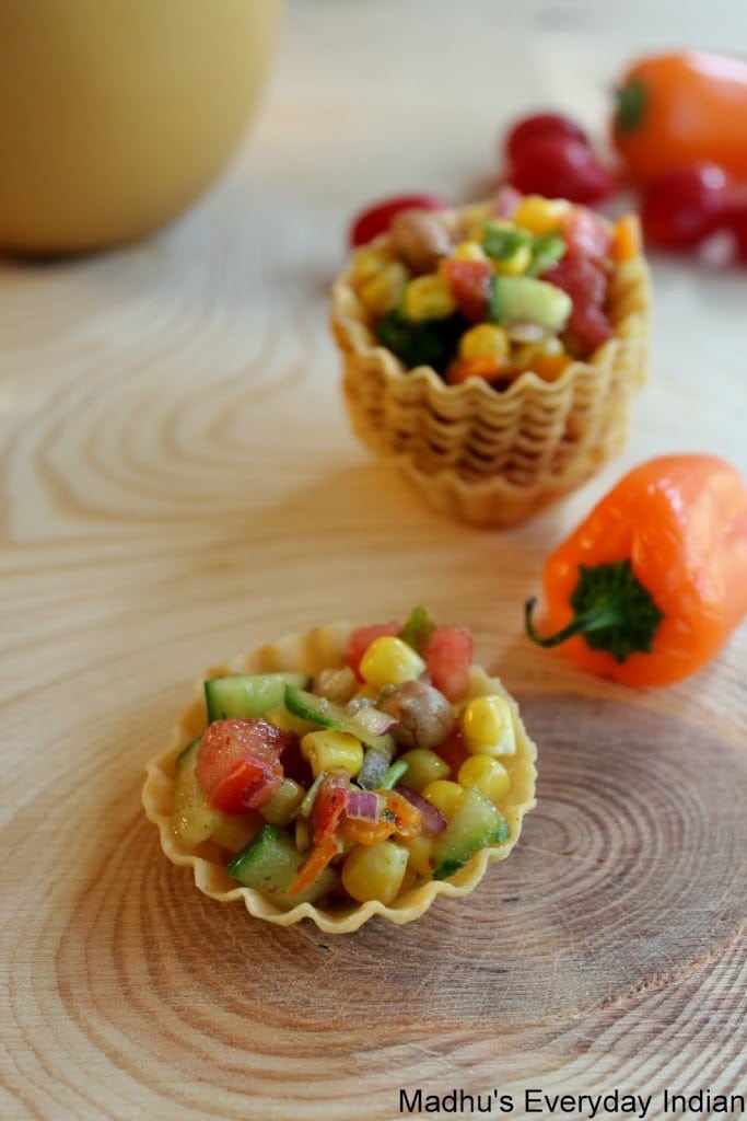 corn chaat served in waffles cups
