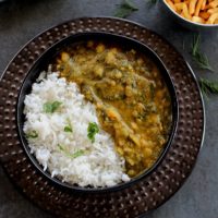 dill dal served with rice and yogurt