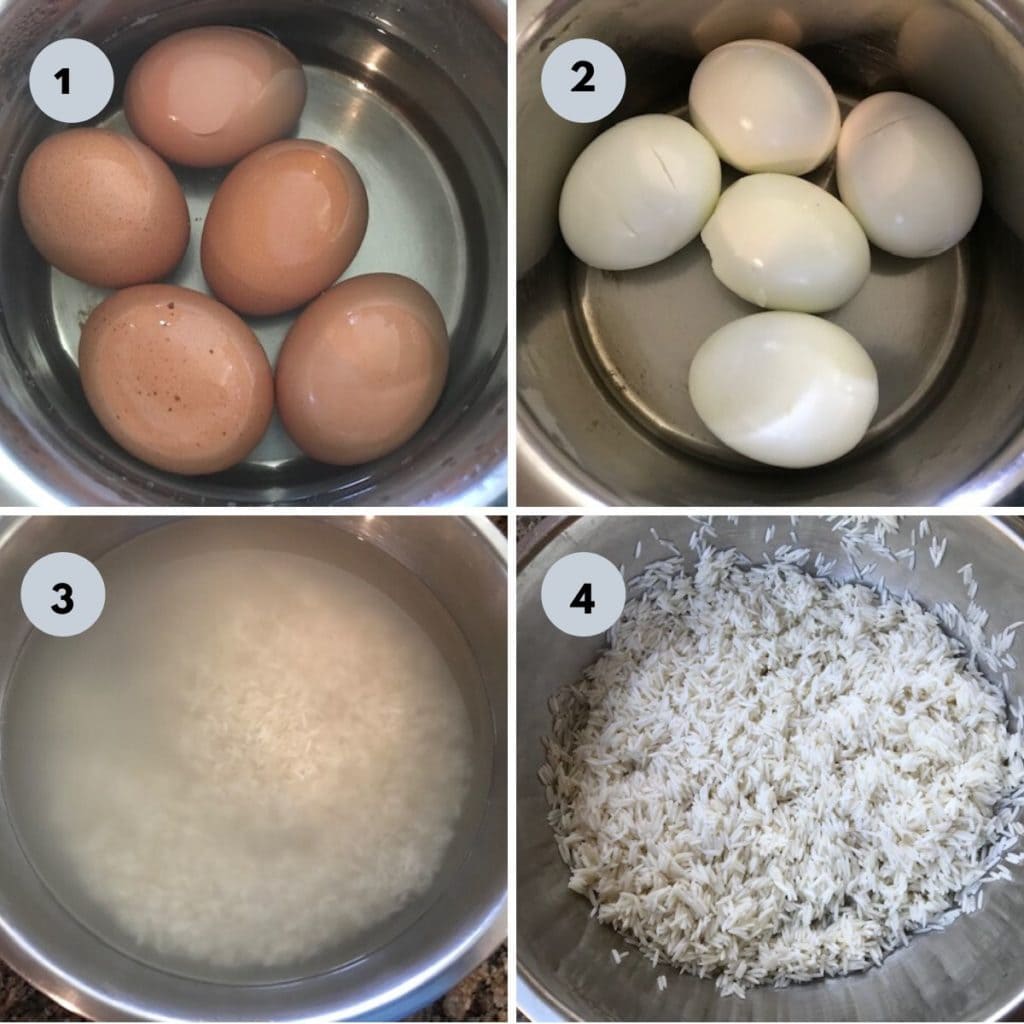boiled eggs and soaked basmati rice