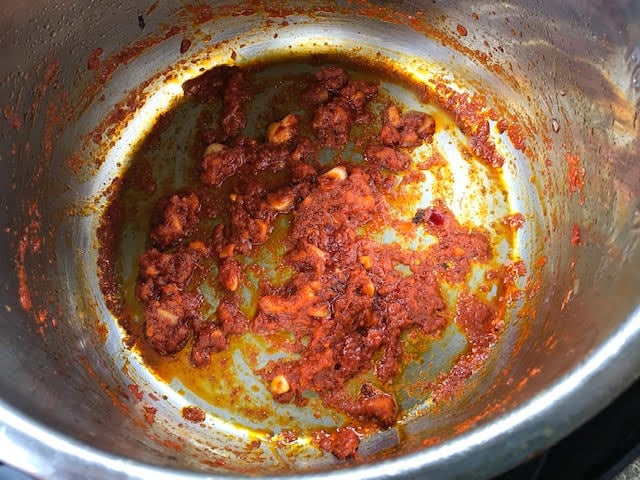 garlic and red curry paste sauteed in the instant pot