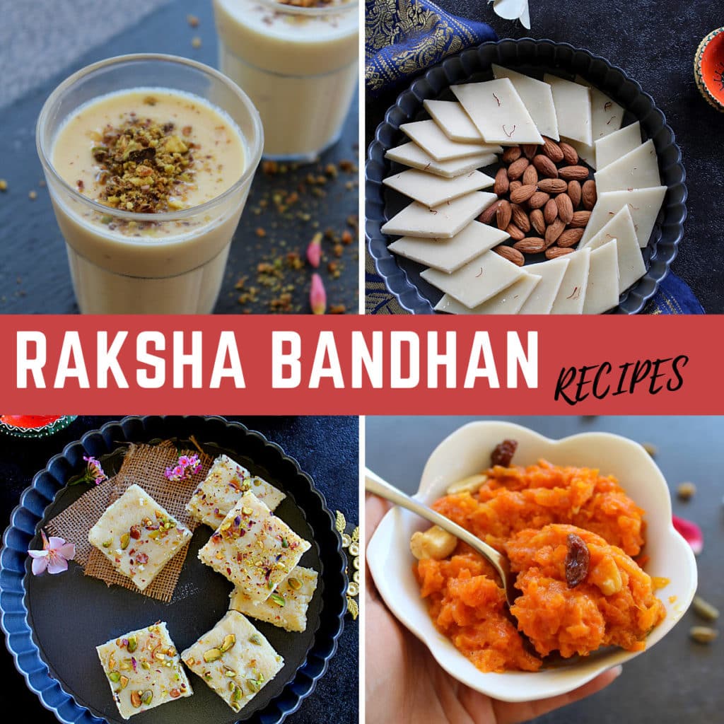 collection of raksha bandhan desserts in a collage