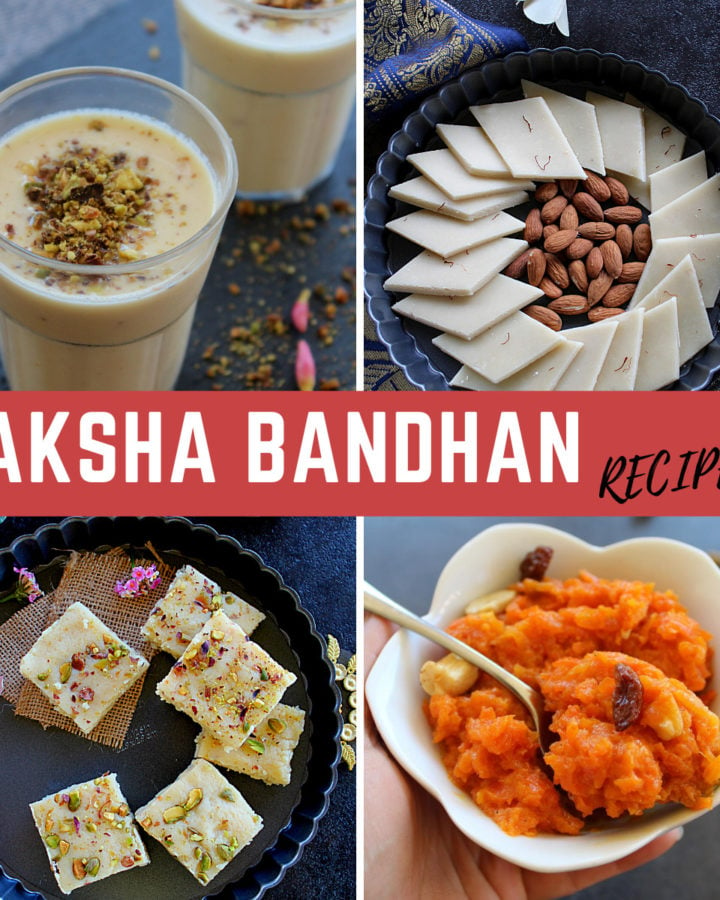 collection of raksha bandhan desserts in a collage