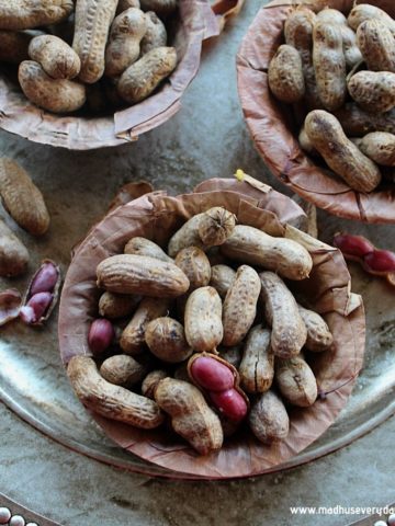 boiled peanuts served in a dry leaf bowl