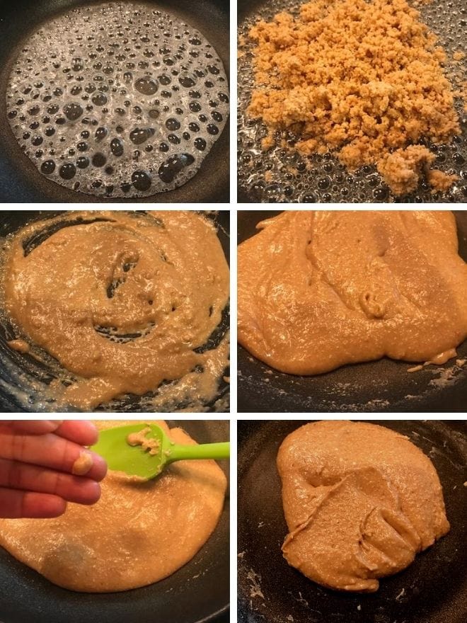 step bys tep instructions on how to make peanut katli in a pan
