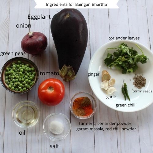list of ingredients needed to make baingan ka bartha