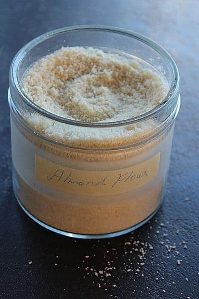 almond flour placed in a glass bottle