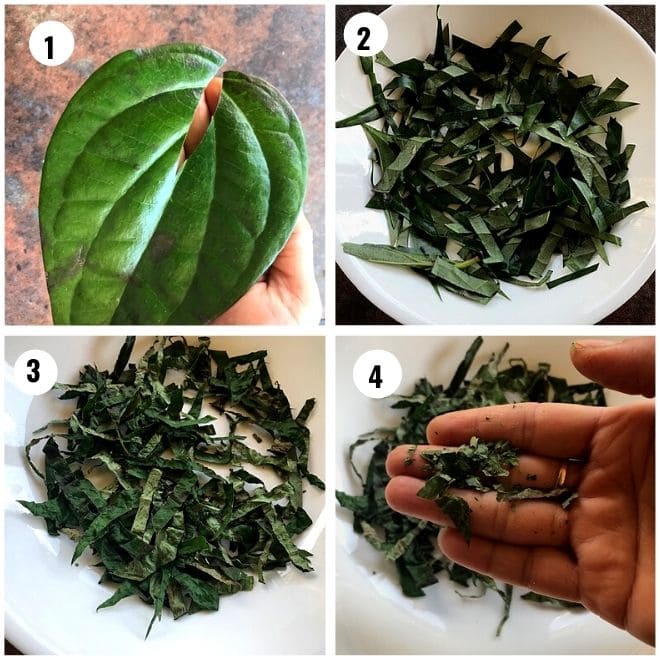 paan leaves, cut and dried in the microwave