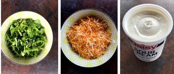 shredded lettuce, grated cheese and sour cream 