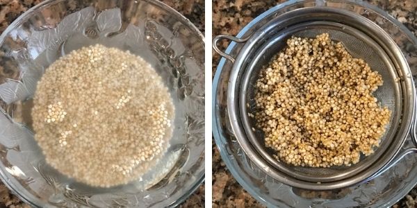 quinoa soaked in water and drained