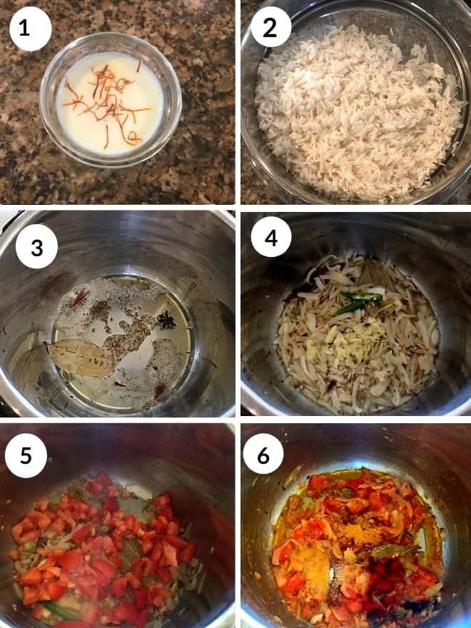 step 1-6 on how to make plain biryani in the instant pot