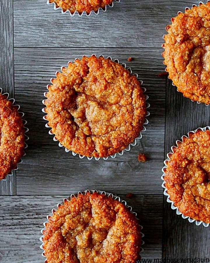 almond flour banana muffins arranged in a surface