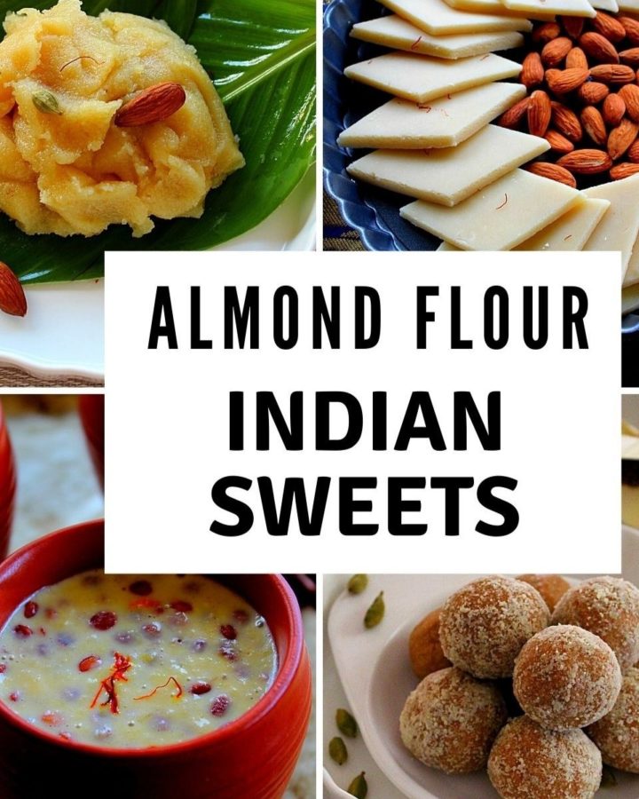 collage of indian sweets made with almond flour