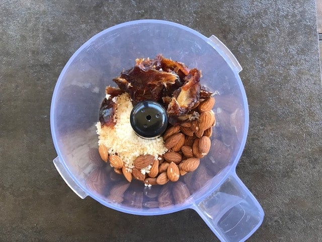 almonds, dates and coconut in a food processor