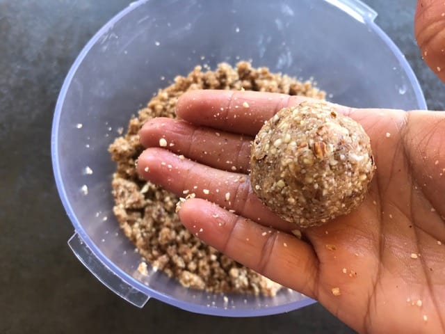 the almond date mixture made into a ball