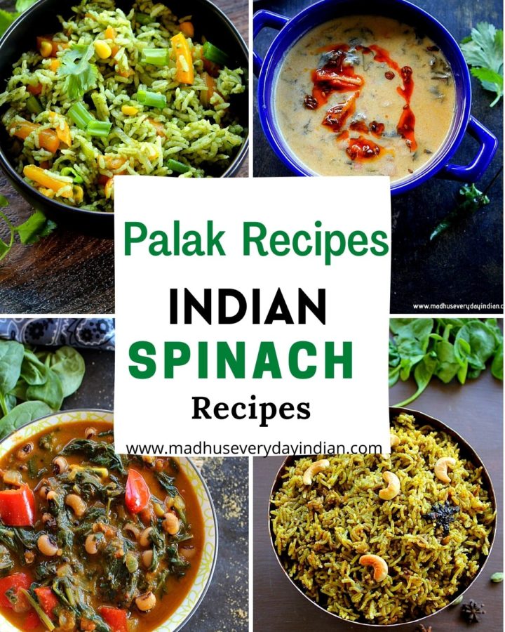 4 pictures of palak recipes, indian spinach recipes.