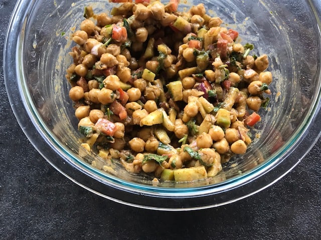 chole chaat made in a large glass bowl