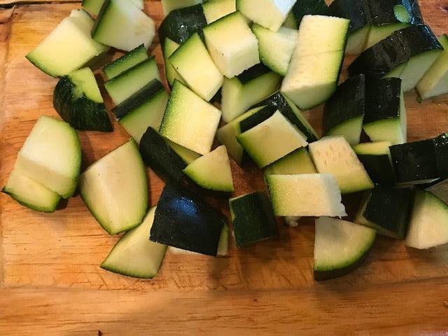 cut up zucchini pieces.