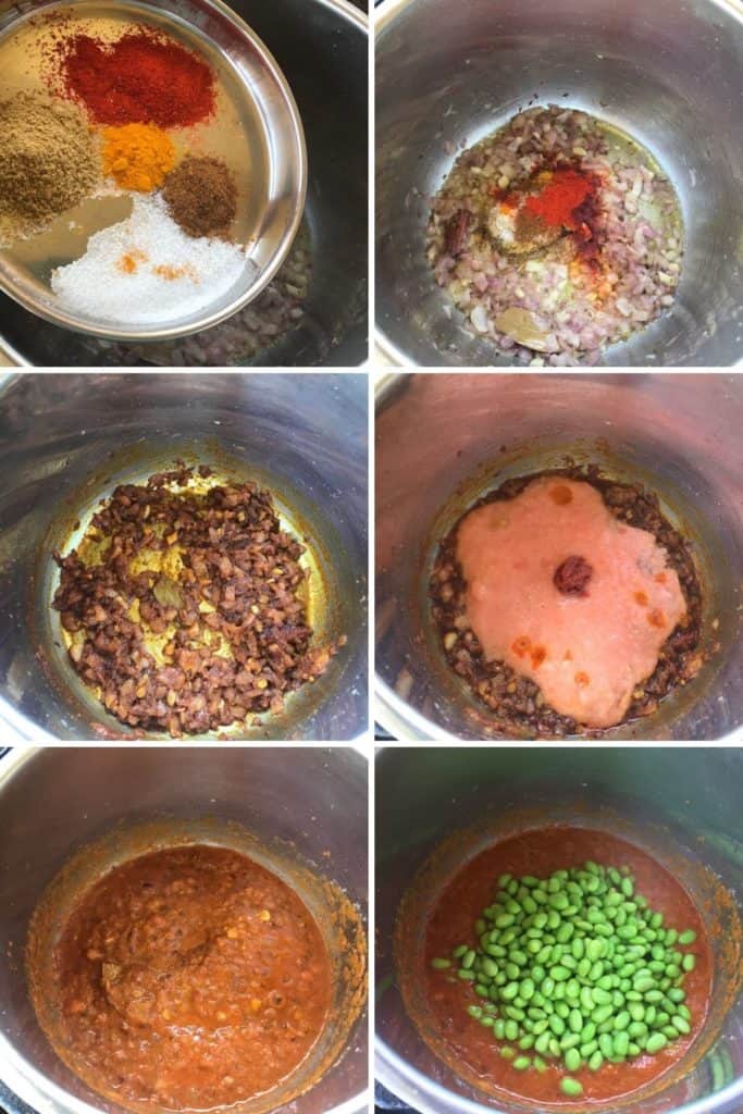 add the spices to the onion micture and cook for 30 seconds, add tomato and edamame too.