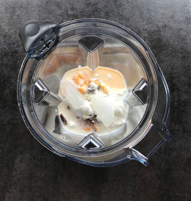 mango, milk  dates and yogurt added to vitamix.