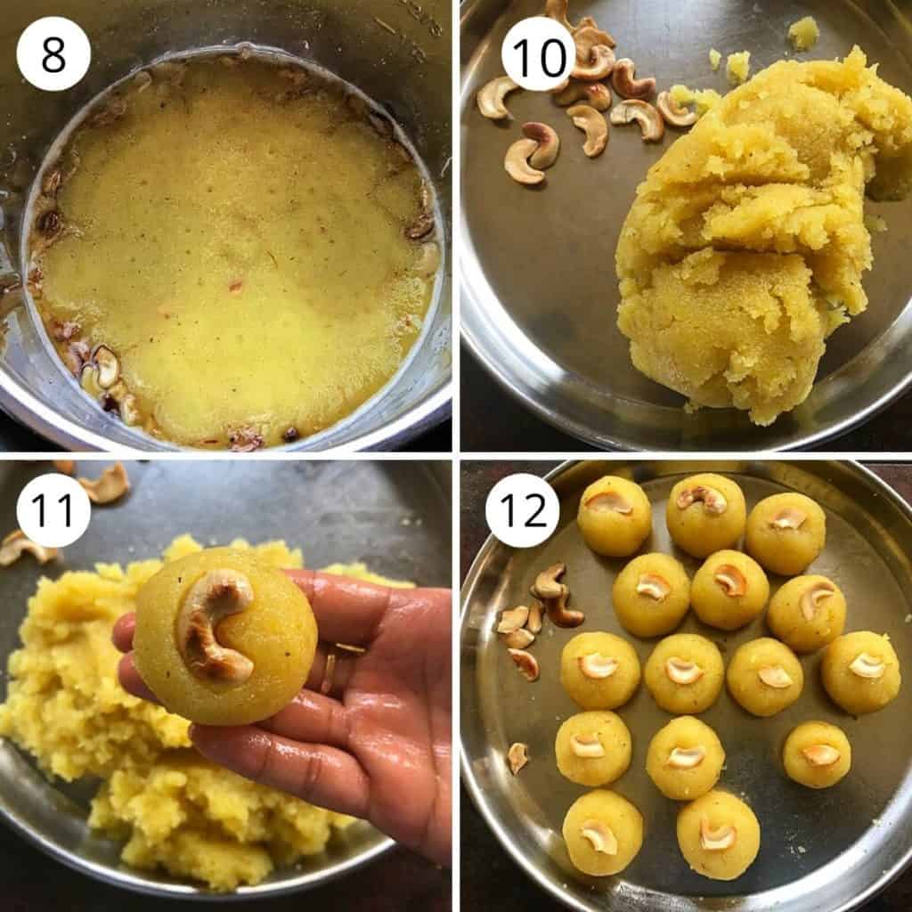 rava kesari ladoo cooked in instant pot and formed to 15 laddu