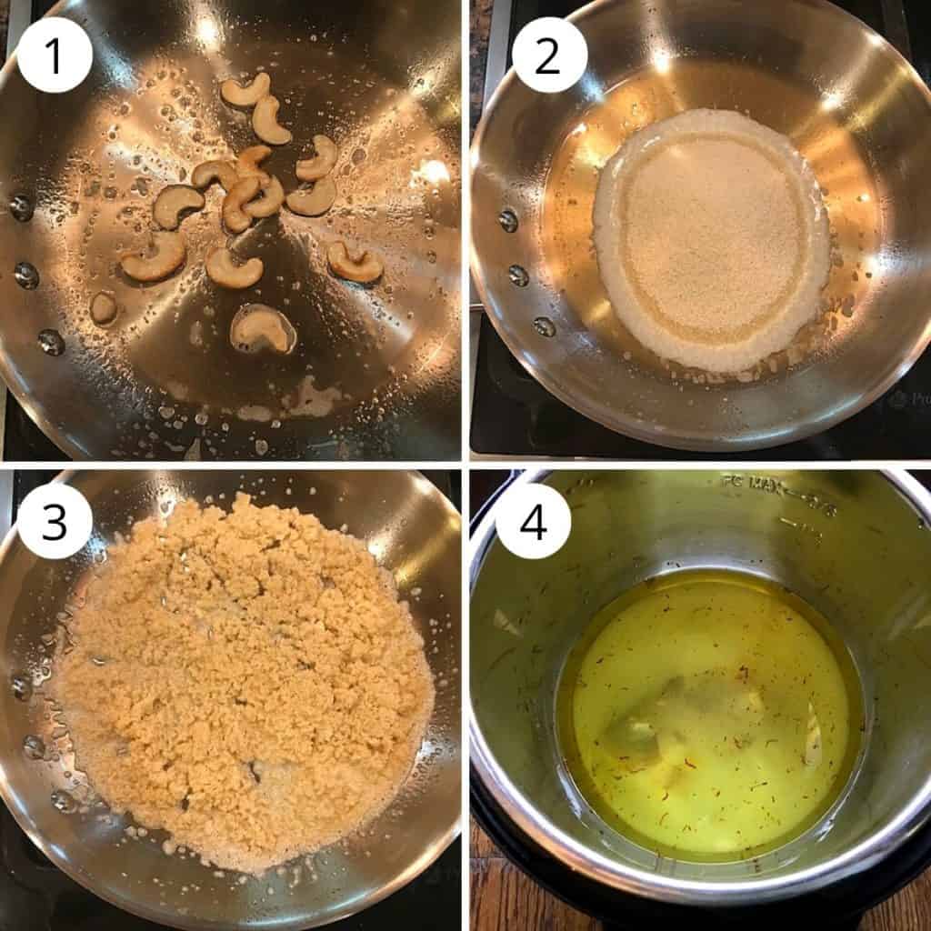 roasted rava in pan and sugar and wtare simmering in instant pot