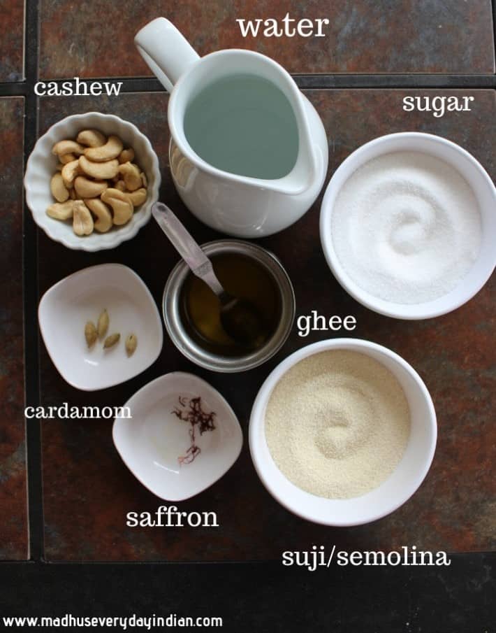 ingredients needed to make suji halwa ladoo