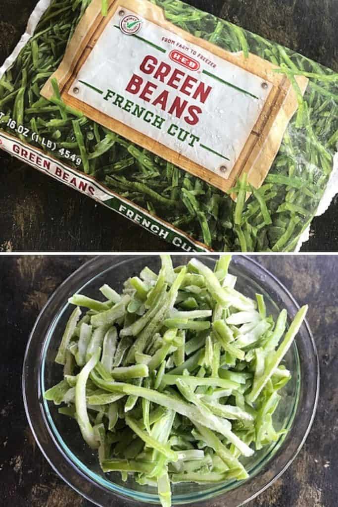 picture of frozen french cut beans in the packet and opened